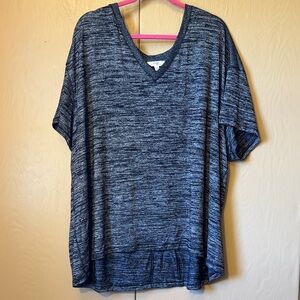 Terra & Sky 3X Stylish Heathered Black V-Neck Short Sleeve Top
